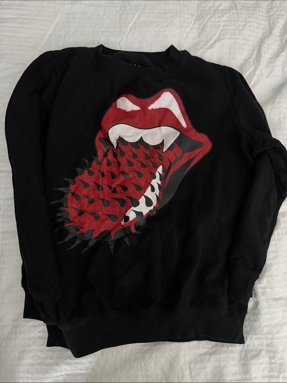 The Rolling Stones Black Crewneck Sweater with Red Graphic Tongue